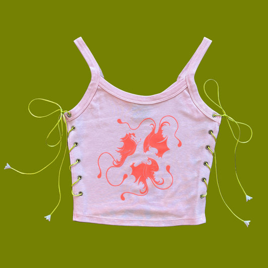 Lepidoptera Three Graces Butterfly Lace-Up Tank in Pink