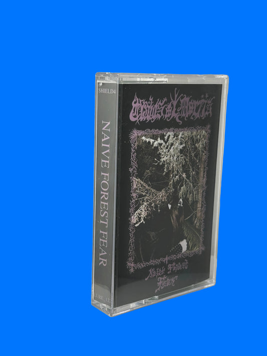 Cassette tape with 'Naive Forest Fear' on a white surface