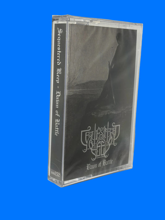 Cassette tape with 'Sequestered Keep - Dawn of Battle' on a white background