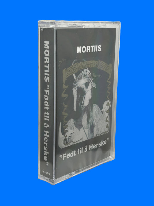 Cassette tape with 'Mortiis' on a white background