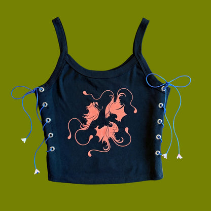 Lepidoptera Three Graces Butterfly Lace-Up Tank in Black