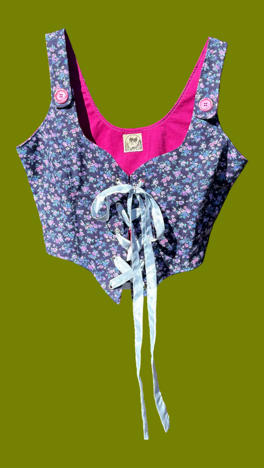 Lepidoptera Floral Denim Corset - Size Large