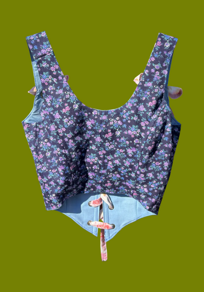 Lepidoptera Floral Denim Corset - Size Small