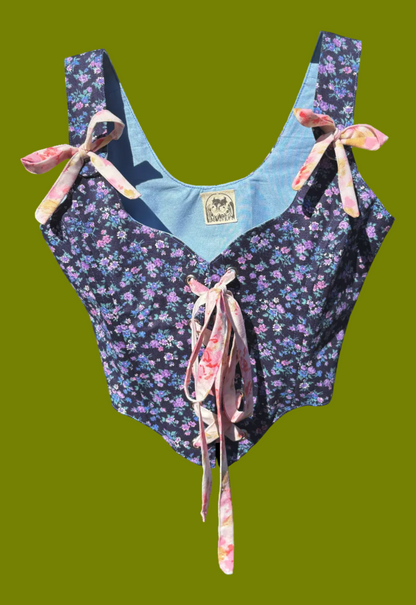 Lepidoptera Floral Denim Corset - Size Small