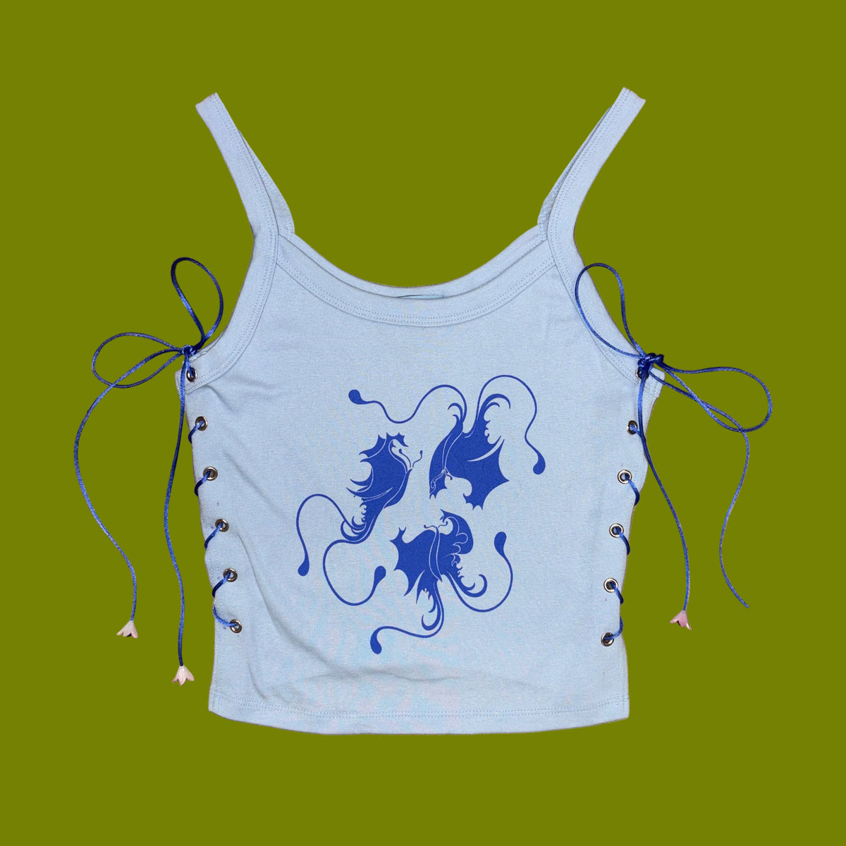 Lepidoptera Three Graces Butterfly Lace-Up Tank in Blue