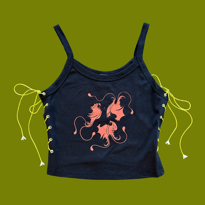 Lepidoptera Three Graces Butterfly Lace-Up Tank in Black