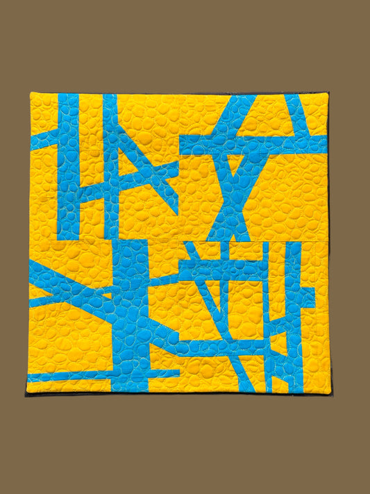 Quirk Creates Blue & Gold Mounted Quilt A