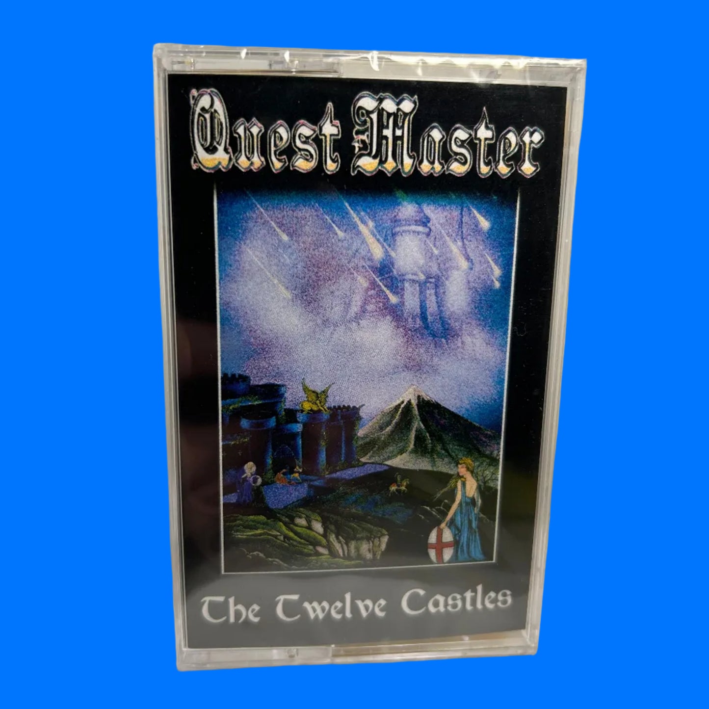 Cassette tape with 'Quest Master' and 'The Twelve Castles' on a white background