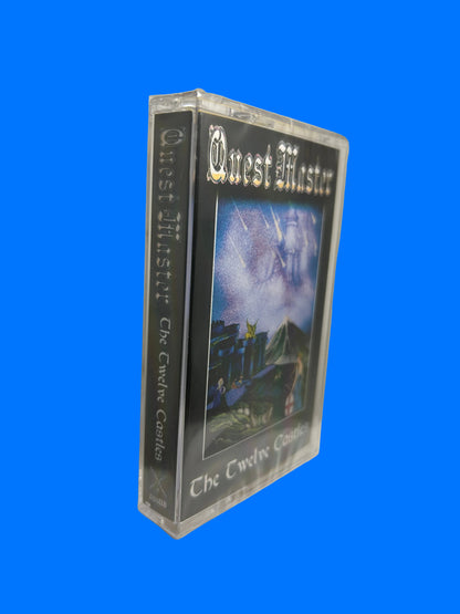 Cassette tape with 'Quest Master' on a white surface