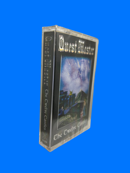 Cassette tape with 'Quest Master' on a white surface