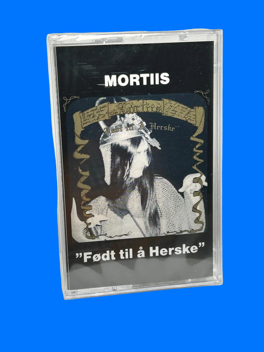 Cassette tape with 'Mortiis' on a white background