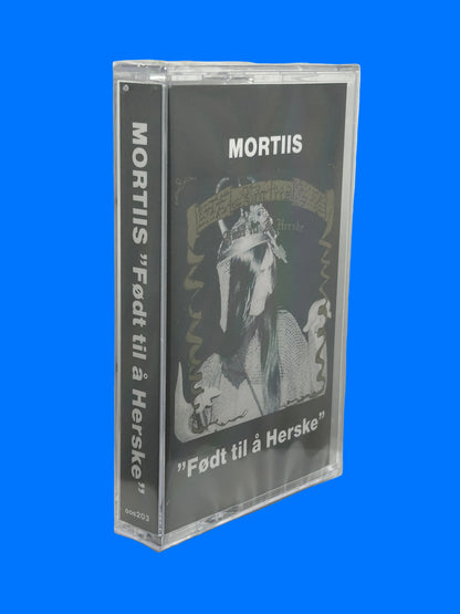 Cassette tape with 'Mortiis' on a white background