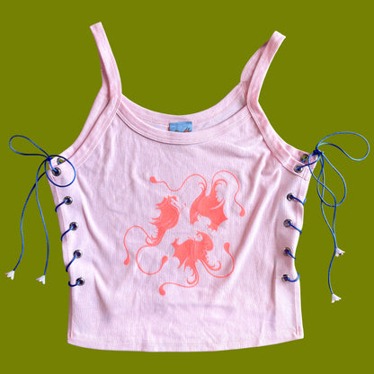 Lepidoptera Three Graces Butterfly Lace-Up Tank in Pink