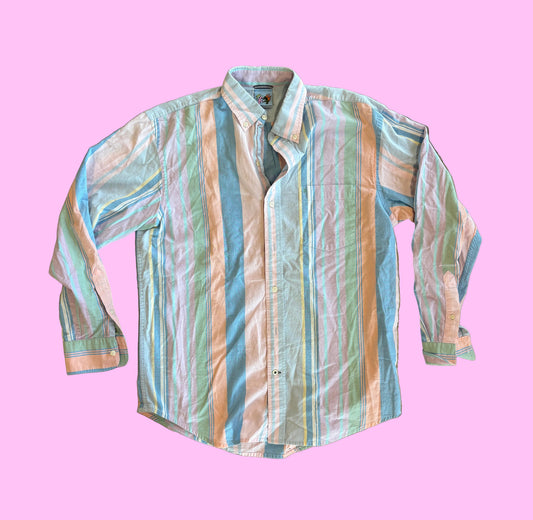 Friendship Friendworld Pastel Striped Button Down Shirt - M