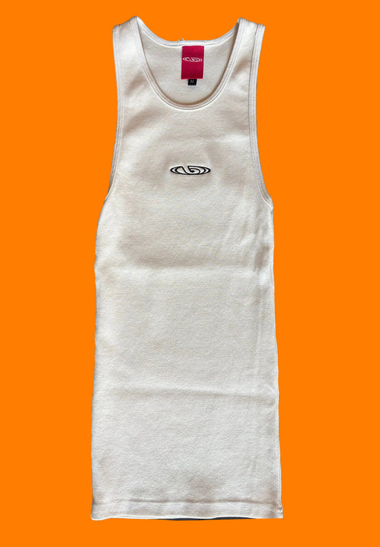 BY.Everyone ribbed tank top with black logo embroidered on the center chest.